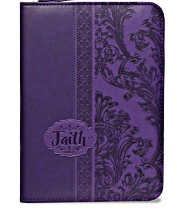 Scripture reference to 2 Corinthians 5:7 featured on faux leather Purple Journal 