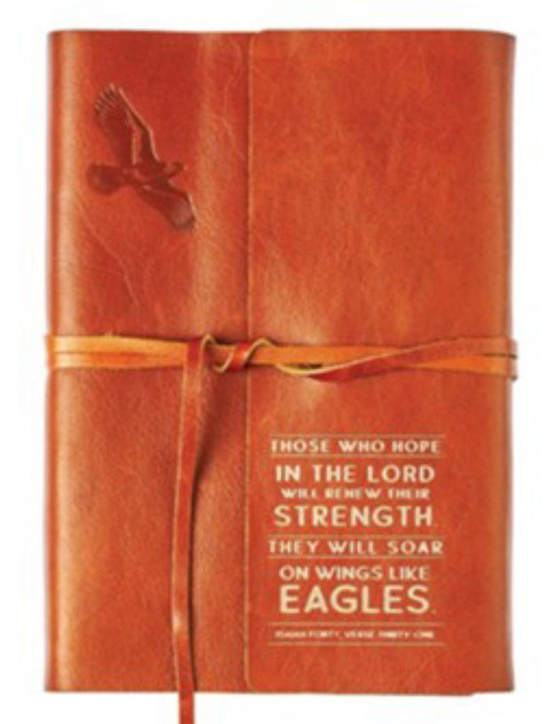 Wings Like Eagles Journal, Genuine Leather, tan with Wrap Closure