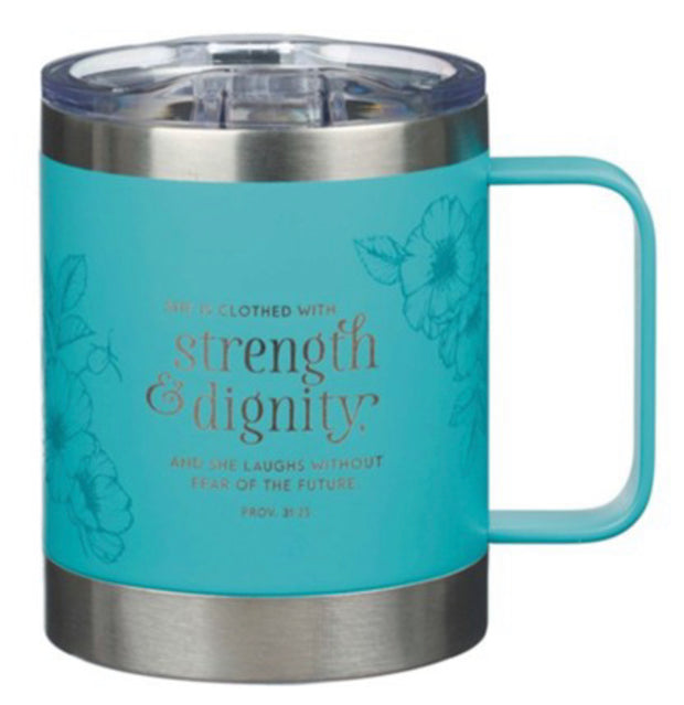 She Is Clothed With Strength And Dignity Stainless Steel Mug, 11 Oz, Blue Mug