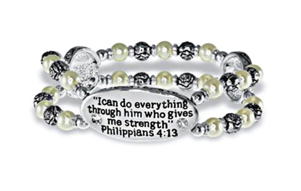 I Can Do Everything, Philippians 4:13 Bracelet, Silver and Pearl