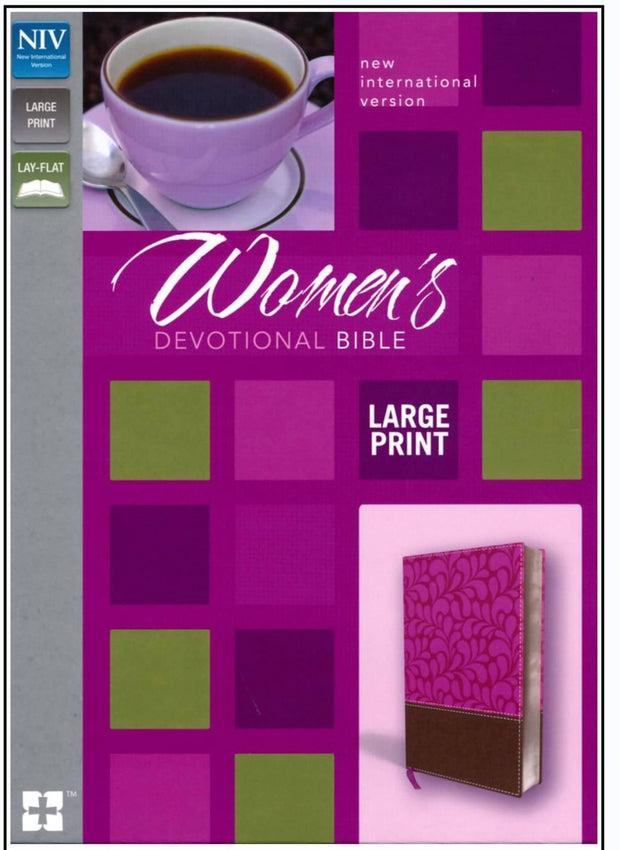 NIV Women's Large-Print Devotional Bible--soft leather-look, brown/pink