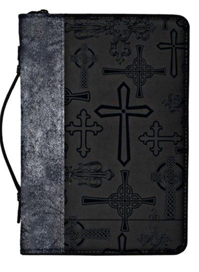 Crosses Bible Cover, Silver and Black, Large