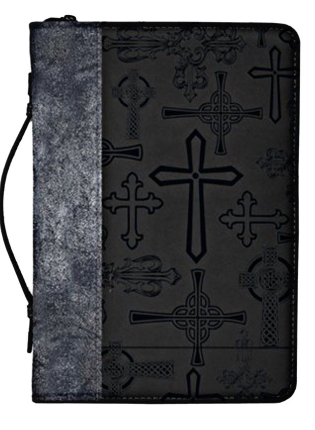 Crosses Bible Cover, Silver and Black, Large