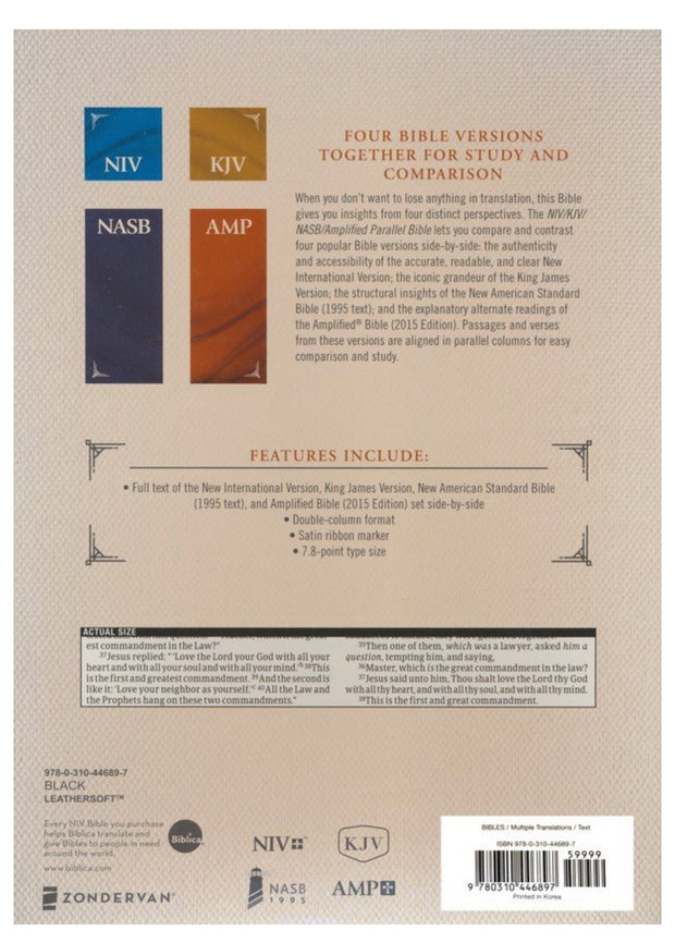 NIV, KJV, NASB, Amplified Parallel Bible--hardcover