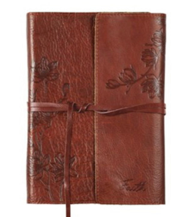 Faith Journal, Genuine Leather, Brown with Wrap Closure