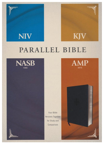 NIV, KJV, NASB, Amplified Parallel Bible--soft-leather-look, black