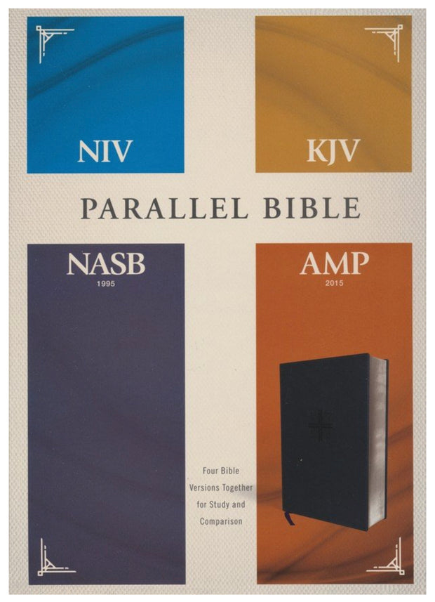 NIV, KJV, NASB, Amplified Parallel Bible--soft-leather-look, black