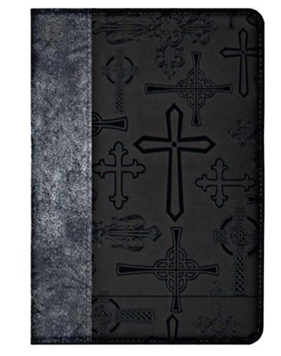 SIGN IN Crosses Zippered Journal, Silver and Black