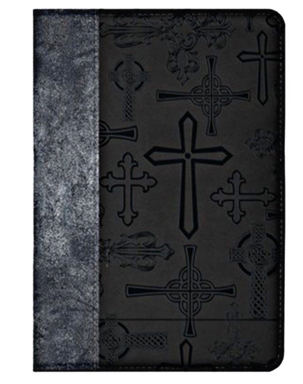 SIGN IN Crosses Zippered Journal, Silver and Black